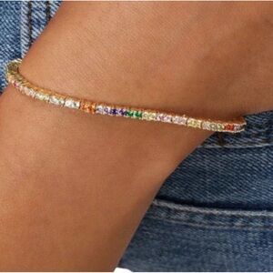 Melinda Maria Baby Heiress Tennis Bracelet- Gold Rainbow Diamondettes💜
